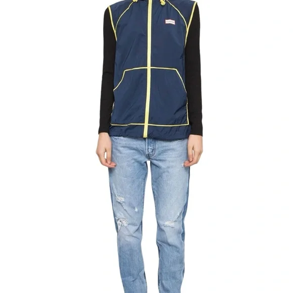 Hunter Brand Full Zip Large Hooded Navy Windbreaker Vest Jacket - Picture 8 of 16